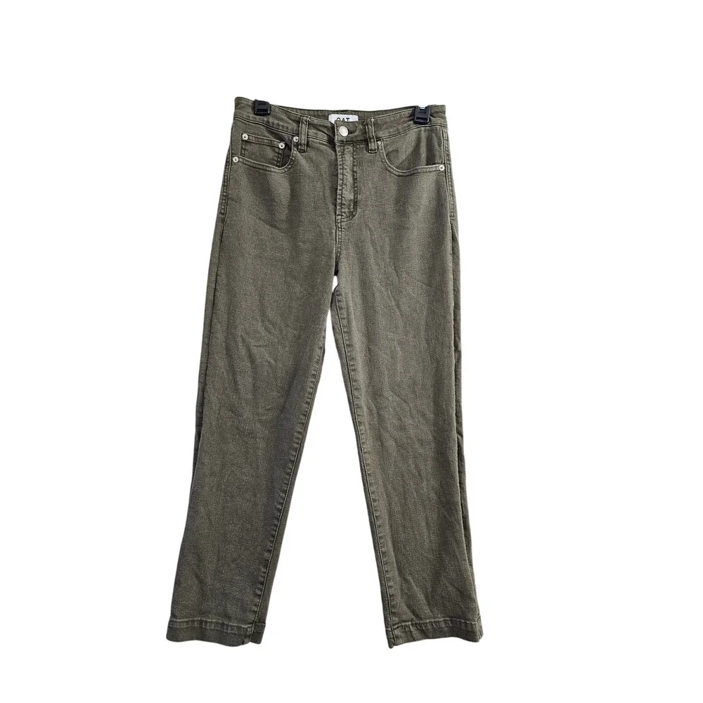 OAT Straight Crop Pants Womens 28 Brown Solid High Rise Cotton Blend‎ 1049-GD